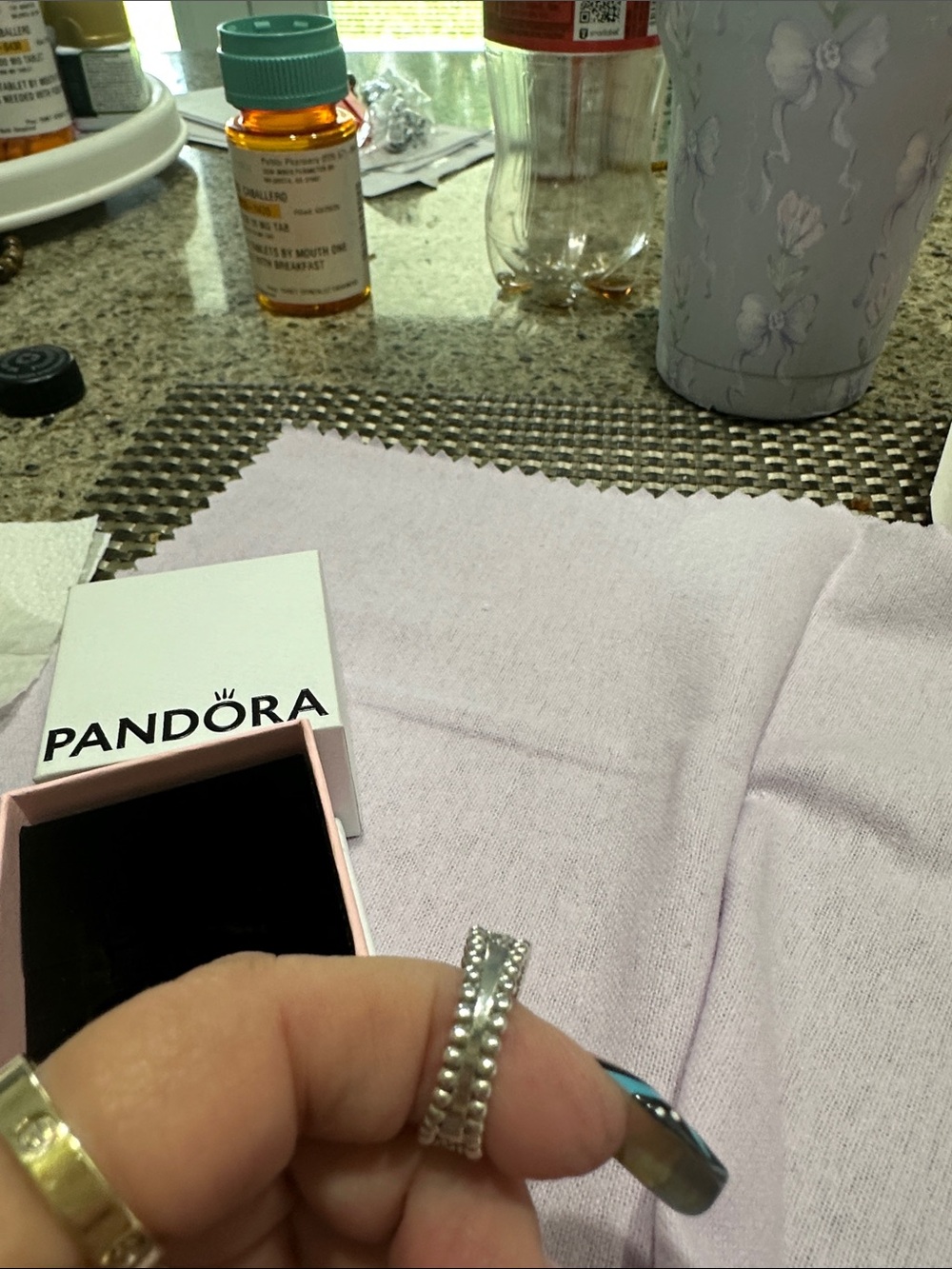 Pandora Silver Triple-Band Ring with Clear Stones - Picture 2 of 4